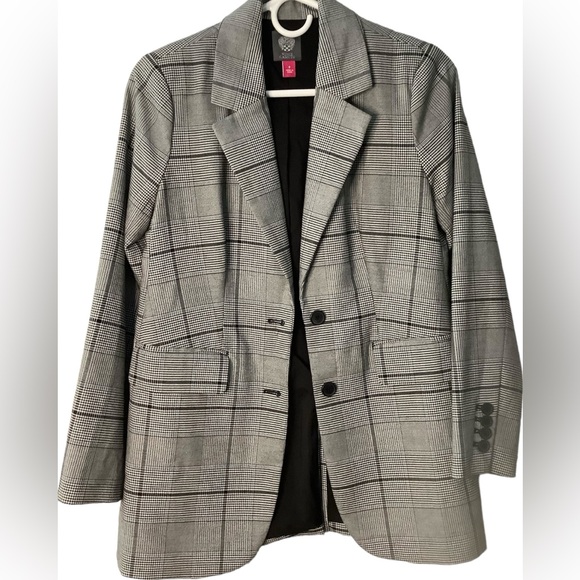 Vince Camuto‎ Womens Glen Gray Plaid Notch-Collar Boyfriend Blazer size 0 - Picture 6 of 16